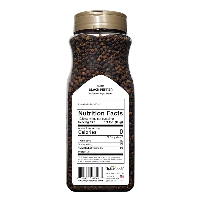iSpice | Black Pepper Whole | 18 oz | Bulk Size | Gourmet Spice | Kosher