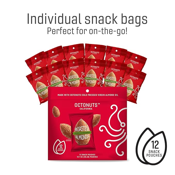 Octonuts Herbs de Provence Almonds – 12 Individually Wrapped Snack Packs (1oz Each), Healthy Snacks for Adults and Kids, Non-GMO, Keto and Gluten-Free, Roasted in Cold Pressed Olive Oil