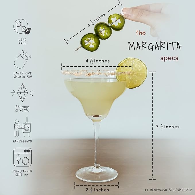 PURE MORA Margarita Glasses Set of 4, 12 oz Modern Bar Glass for Martini, Frozen Daiquiri, Tropical Summer Parties - Classic Coupe Cocktail Drinkware, Great Gift for Mixologists, Hand Blown Crystal