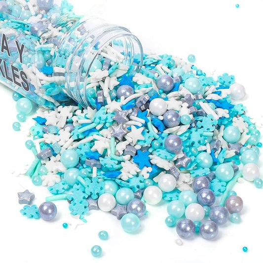 Snowflake Sprinkles, Frozen in Sugar Sprinkle Mix, Blue Sprinkles, Baking Cake Cupcake Toppers, Cookie Decorating, Ice Cream Decorations Celebrations Shaker Jar Wedding Christmas Party