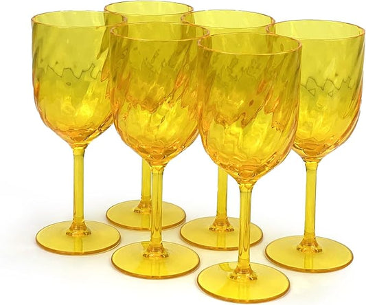 Yalin Set of 6 Unbreakable 15 oz Acrylic Plastic Wine and Water Tumbler Stackable Goblets. (Yellow, 15 oz)