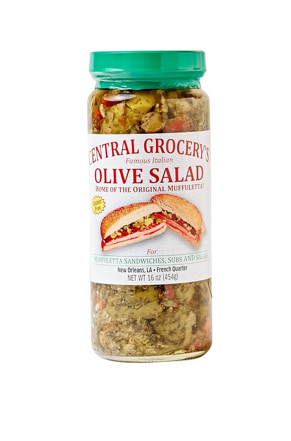 Central Grocery Olive Salad - 16 oz (Pack of 1) Perfect for Muffulettas, Sandwiches, Pizza Toppings, Pastas, Hot Dog Topper, Salads and More