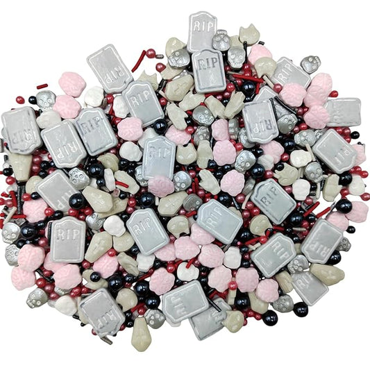 Halloween Sprinkles Edible Red Black Sprinkles for Cake Decorating, Tombstone Skull Palm Bloody Sprinkle Mix for Cupcakes Cake Toppers Cookies Baking Decoratings