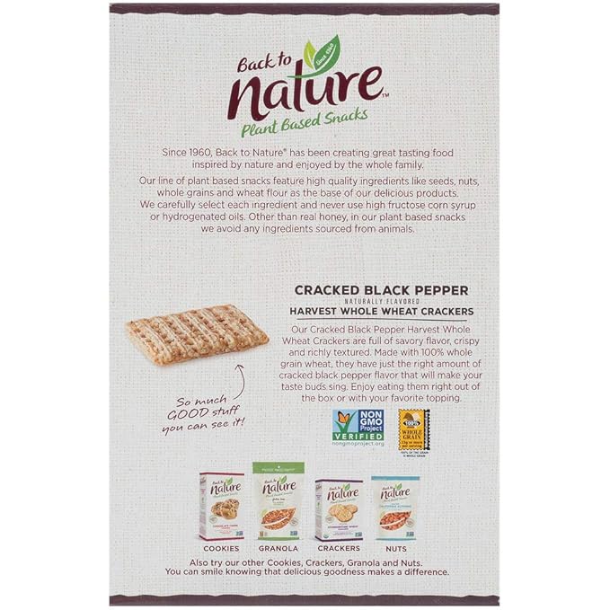 Back to Nature Cracked Black Pepper Whole Wheat Crackers - Dairy Free, Non-GMO, Made with Whole Grain Wheat & Sea Salt, Delicious & Quality Snacks, 8.5 Ounce