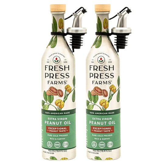 Fresh Press Farms Cold Pressed Extra Virgin Peanut Oil with Fresh Peanut Taste, 16.4 Fl Oz (Pack of 2), Georgian Grown, 100% American Made, Non-GMO, Gluten Free