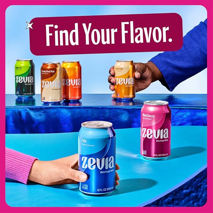 Zevia Zero Sugar Soda, Cran-Raspberry, 12 oz Cans (24-Pack) ??Naturally Sweetened, Non-GMO Project Verified, Gluten-Free, Vegan