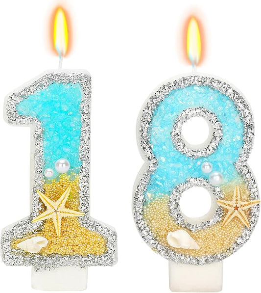 Birthday Candle for Cake, Beach Starfish Sequins Candles, 2.76 inch Cake Topper Decoration for Birthday Party (Number 18)