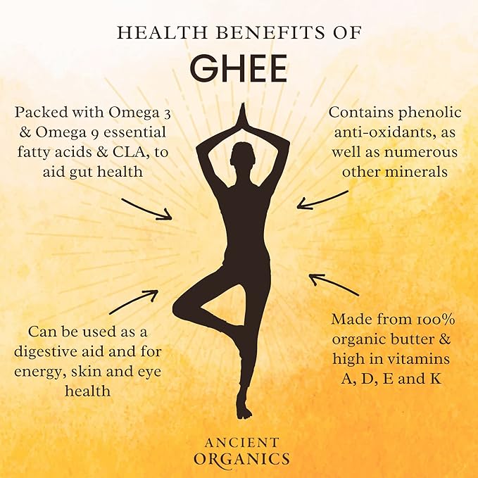 Ancient Organics Ghee, Organic Grass Fed Ghee Butter ??Gluten Free Ghee, Clarified Butter, Vitamins & Omegas, Lactose Reduced, 100% Certified Organic, Kosher, USDA Certified ??16 Fl Oz (Pack of 1)