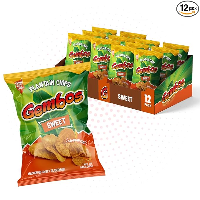 Gembos Sweet Maduritos Plantain Chips - Deliciously Sweet Plantains Snack, Perfect for Vegan Snack Lovers, Ideal for Groceries and Healthy Snack Foods, Tasty Platanitos Chips, 5.29 Oz, 12-Pack