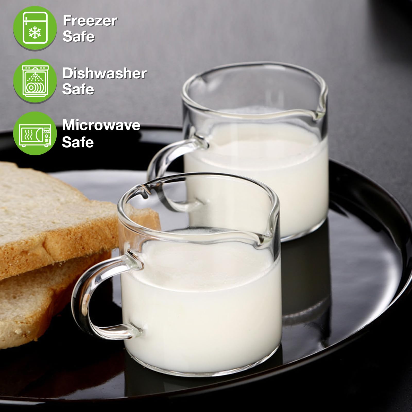 Qipecedm Espresso Cups Set of 2, 4 OZ Double Spouts Cups, Shot Glasses, Milk Cup with Handle, Clear