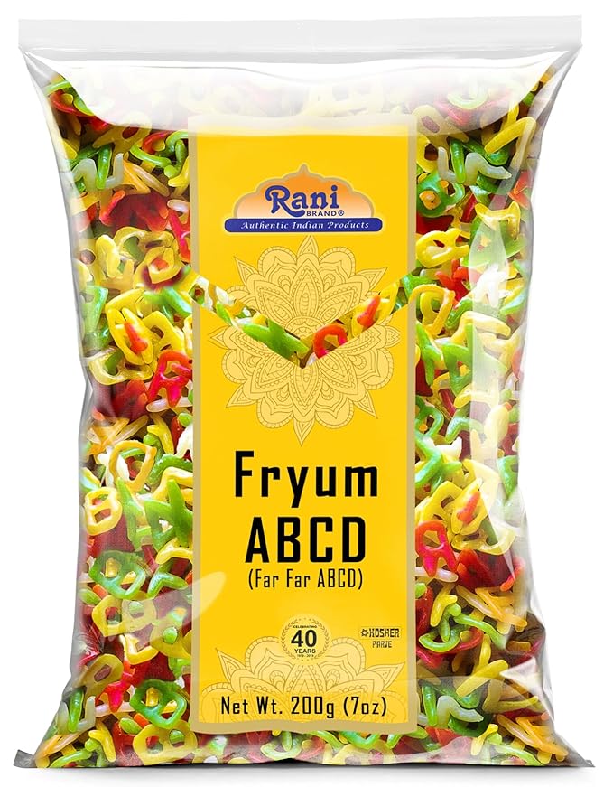 Rani Far Far/Fryums (Wheat & Tapioca Pellet) ABCD Shape 7oz (200g) ~ Vegan, Kosher, Uncooked, Used to Make Papad, Bhungra/Chip Snack