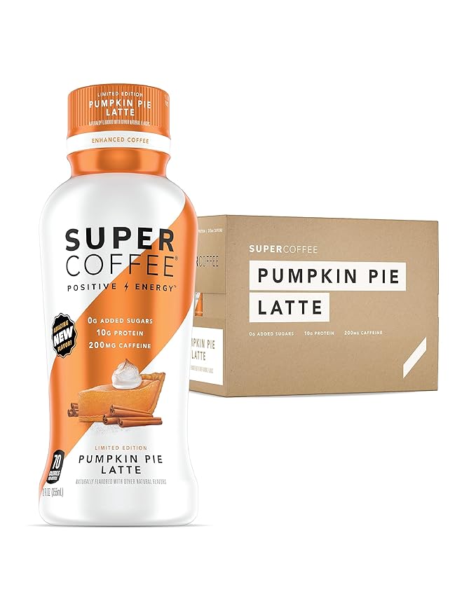 Super Coffee, Keto Protein Coffee, Pumpkin Pie Latte (12 Ounce Bottles, Pack of 12) - Low Net Carbs, No Added Sugar, Keto Friendly, 10g of Protein, Low Calorie, Iced Smart Coffee Drinks