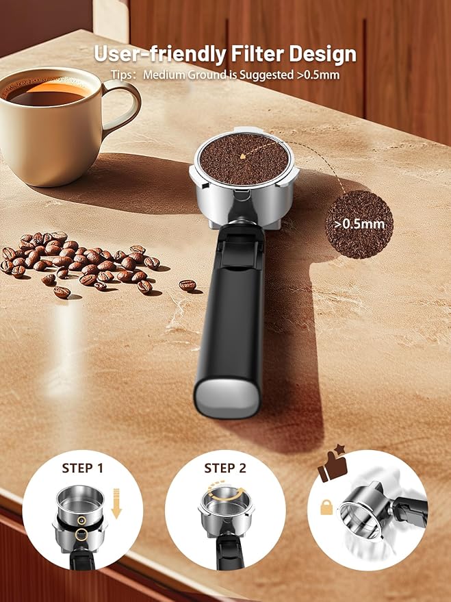 20 Bar Espresso Coffee Machine with Rapid Cold Brew Technology, Milk Frother, Touch Screen Control, Compact Water Tank, Ideal for Lattes, Cappuccinos, Americano, Home & Office Use, Stainless Steel