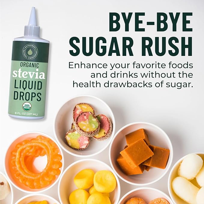 Organic Stevia Liquid Drops, 8 fl oz, Liquid Stevia Sweetener from Stevia Extracts, Zero Calorie Sweetener, Pure Stevia Liquid, Zero Carb Sweetner & Keto Sugar Substitute, 1800+ Servings