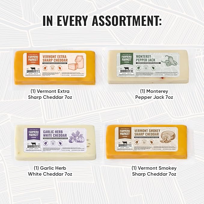 Farmers Market, Gluten Free, Keto, Paleo, Low Sodium, Zero Sugar, Wisconsin Cheese Gift Sets, 7oz 4 Count