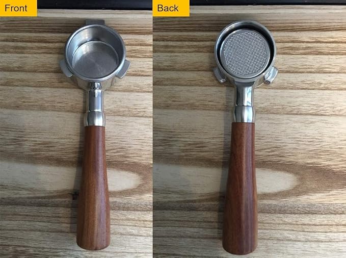 54mm Bottomless Portafilter Fits Breville Barista Espresso Machine Stainless Steel Naked Portafilter Along with Double Shot Filter Basket Coffee Bottomless Handle-Wooden