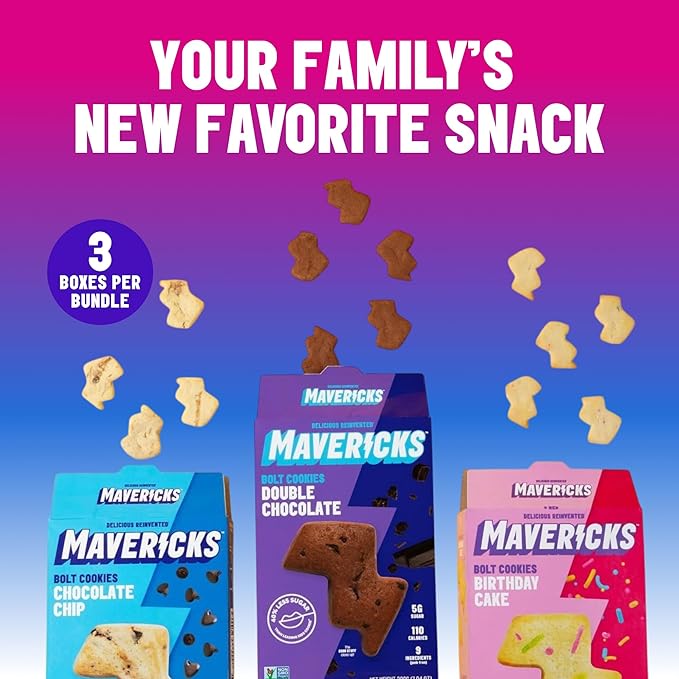 Mavericks Birthday Cake Bolt Cookies - Plant-Based Birthday Cake Confetti Cookies, Egg-Free, Nut-Free, Plant-Based Dessert for Kids - Back to School - 7 oz Box (8 Pack)