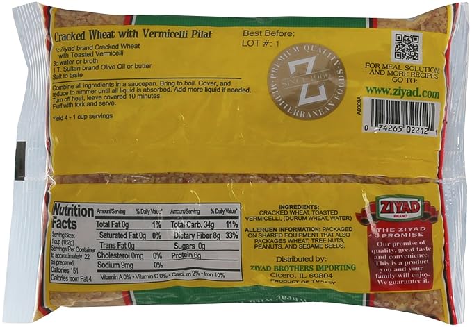 Ziyad Cracked Wheat Bulgur ??Fiber-Rich Whole Grain, Nutty Flavor & Chewy Texture ??Ideal for Tabbouleh, Kibbeh, Curries, Soups & Salads ??Easy 30-Minute Prep, Vegan - Premium Quality, 32oz
