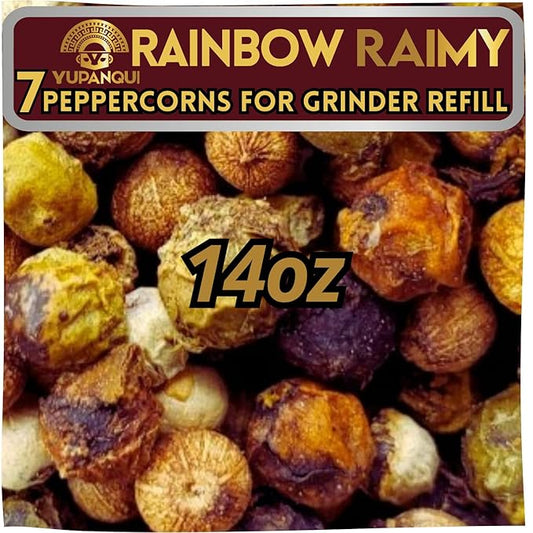 YUPANQUI Organic Rainbow Peppercorns for Grinder Refill -7 Gourmet Peppercorns Whole Rainbow Peppercorn Medley Refill - Genuine RAIMY pepper corns for grinder - Organic Peppercorns Mixed