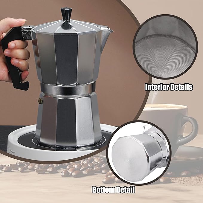 12 CUP Silver Moka Pot Stovetop Espresso Maker Italian Classic Cafe Percolator Maker for Home Camping Travel Use (SILVER,12cup/600ml/20oz)