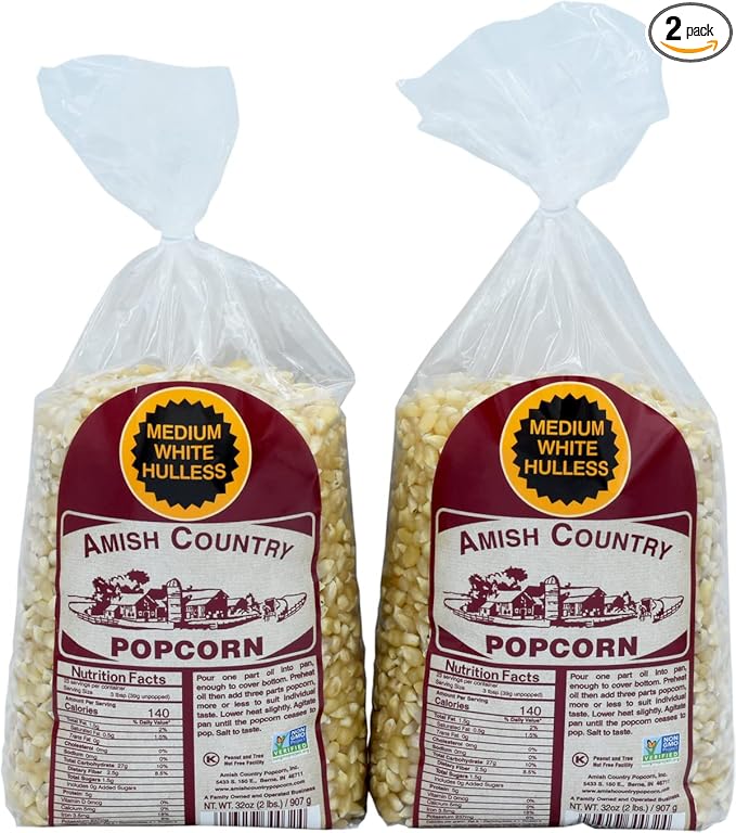 Amish Country Popcorn | 2-2 Lb Bags - Medium White Kernels | Old Fashioned, Non-GMO and Gluten Free (2-2lb Bags)