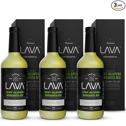 (3 Pack) LAVA Premium Spicy Jalape챰o Margarita Mix by LAVA Craft Cocktail Co., Made with Real Jalape챰os, Agave Nectar, Key Limes, Lots of Flavor and Ready to Use