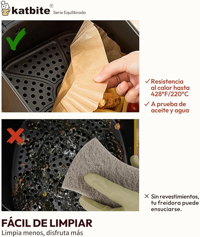 Katbite Round Air Fryer Liners Disposable, 8 inch Non-Stick Air Fryer Paper Liners, Unbleached Parchment Paper for 5 to 8 Qt Basket; Frying, Baking, Cooking, Roasting - Easy Cleanup - 130pcs