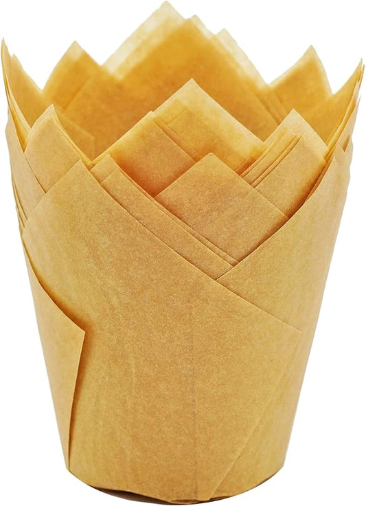 Muffin Greaseproof paper Baking cupcake cups, 2" x 3 1/2" Natural Tulip Baking Cup Case of 125 pcs (125, Standard)