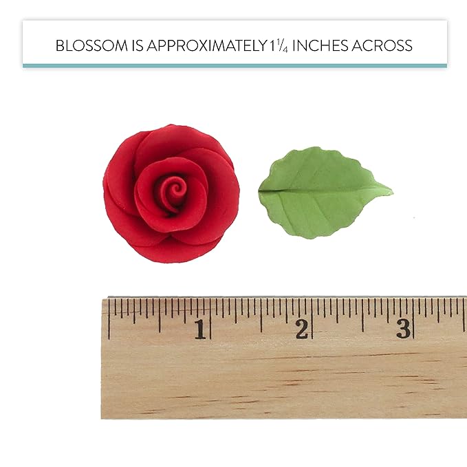 Global Sugar Art Premium Wedding & Party Edible Rose Cake & Cupcake Sugar Flowers, Red, 24 Count with Leaves by Chef Alan Tetreault
