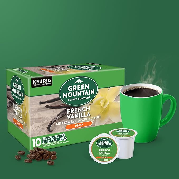 Green Mountain Coffee Roasters French Vanilla Decaf Keurig Single-Serve K-Cup pods, Light Roast Coffee, 60 Count (6 Packs of 10)