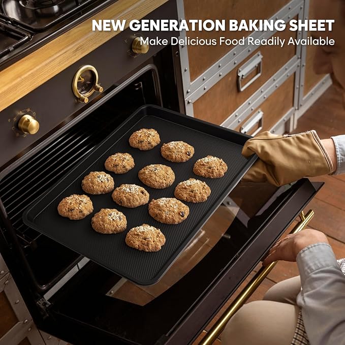 2 Pack Cookie Sheets for Baking, Ceramic Baking Sheet Jelly Roll Pans Set, Thicker Carbon Steel Baking Sheets Non Stick, 15.3 x 11.3 Inch Baking Trays for Oven