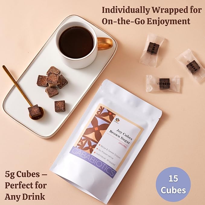 FOODHO GABA Joy Cubes Brown Sugar Cubes - Natural Dark Muscovado Sugar | Old Fashioned Pure Cane Sugar | Rich Nutrients for Good Sleep | Perfect for Tea, Coffee, Milk | No Preservatives