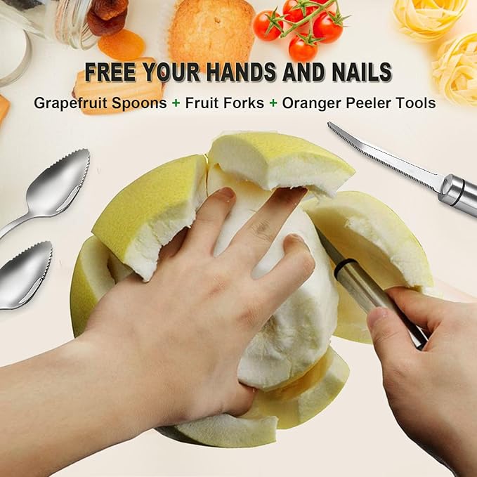 Grapefruit Spoon Knife Serrated Edge Stainless Steel Fruit Knife Grapefruit Utensils Tool Dessert Spoons for Citrus Lemon Kiwi Melon Pitaya Apple Fruit Puree