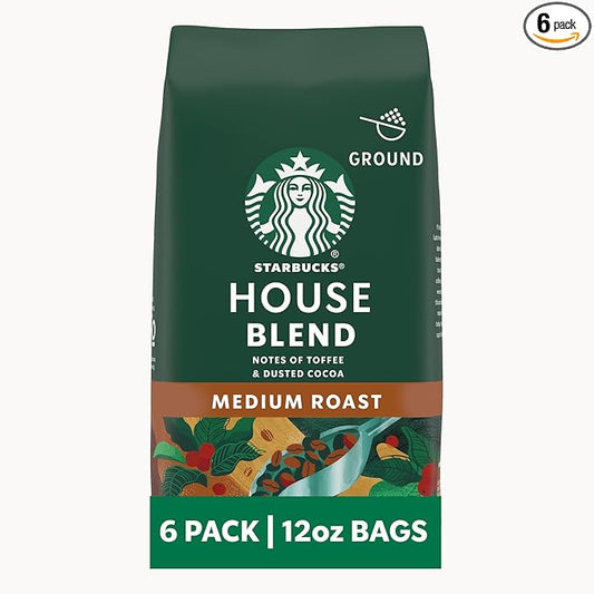 Starbucks Ground Coffee, Medium Roast Coffee, House Blend, 100% Arabica, 6 bags (12 oz each)