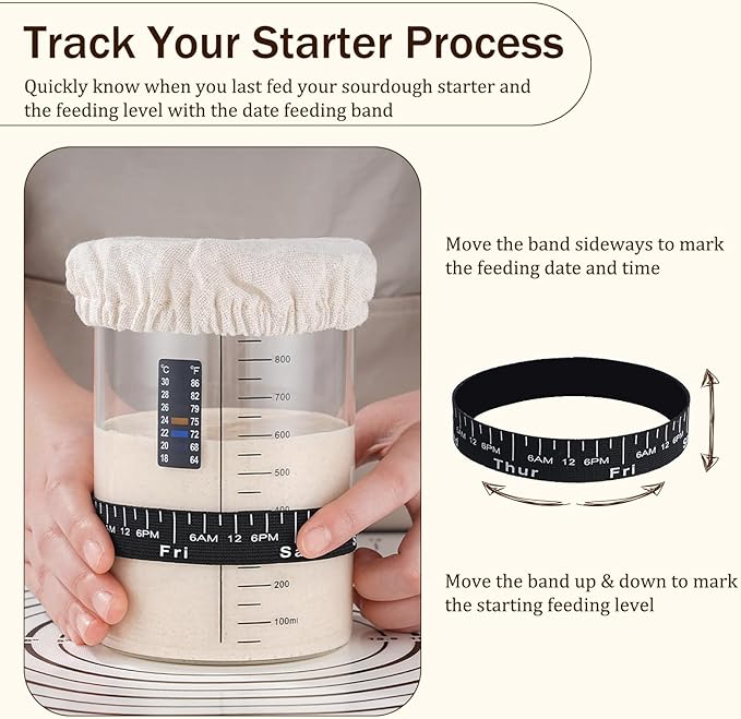 Sourdough Starter Glass Jar, 34 OZ Large Wide Mouth Jar for Sour Dough Starter, Easy to Use Sourdough Bread Baking Supplies Kit for Beginners and Pro, 1 Pack