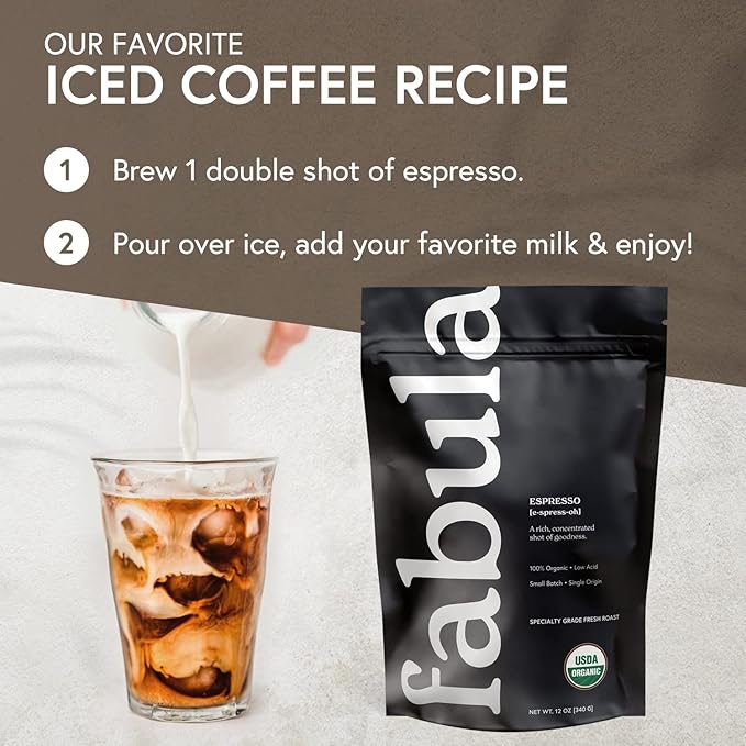 Fabula Low Acid Coffee Beans Whole, Organic Espresso Coffee - Non-GMO - No Molds - Mycotoxins Pesticides Free - Single Origin Coffee - 12 Oz