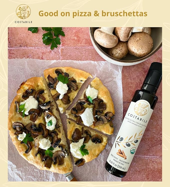 Smoked Olive Oil - Extra Virgin Italian Quality Olive Oil. Ideal for Infusing Rich Smoked Taste into Fish, Meat, Salmon and Cheese Recipes - COSTABILE 8.45 Fl. Oz.