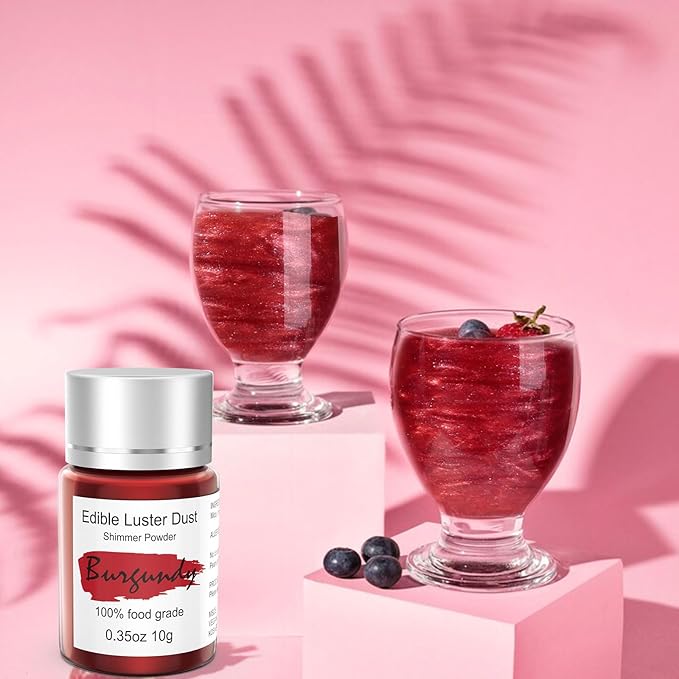 Burgundy Luster Dust Edible for Cakes Cocktails ??10g Colaele Edible Shimmering Dust for Chocolates, Metallic Food Coloring Powder for Cake Decorating Edible Glitter for Drinks, No Gluten,Vegan