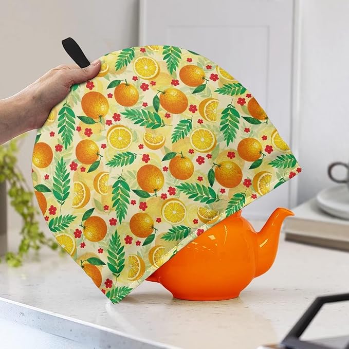 Tea Cozy Yellow Orange Print Creative Insulated Tea Cosy Extra Thick Home Kitchen Decoration Creative Gifts Dust Teapot Cover Kitchen Accessories for Travel