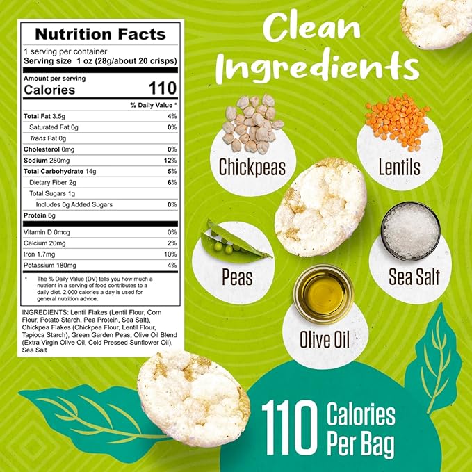 PeaKaPop Veggie Chips ??Plant-Based, Healthy Veggie Crisps with Pea, Lentil & Chickpea Protein ??Vegan, Gluten-Free, Popped Chips ??Snack Size for Kids & Adults ??1 oz Bags (15-Pack) ??Sea Salt