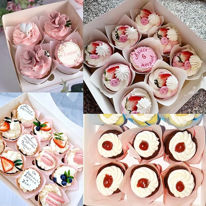 200 Pieces Tulip Cupcake Muffin Liners Greaseproof Paper Baking Cups Cupcake Wrappers for Birthday Wedding Party Baby Showers Catering Restaurants(Pink)
