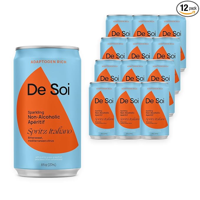 De Soi Spritz Italiano Mocktails NA Drinks 8 fl oz (12-pack) - Adaptogen Drink, Sparkling Drink with Calming Botanicals, Mocktail Drinks, Gluten Free, No Artificial Flavors