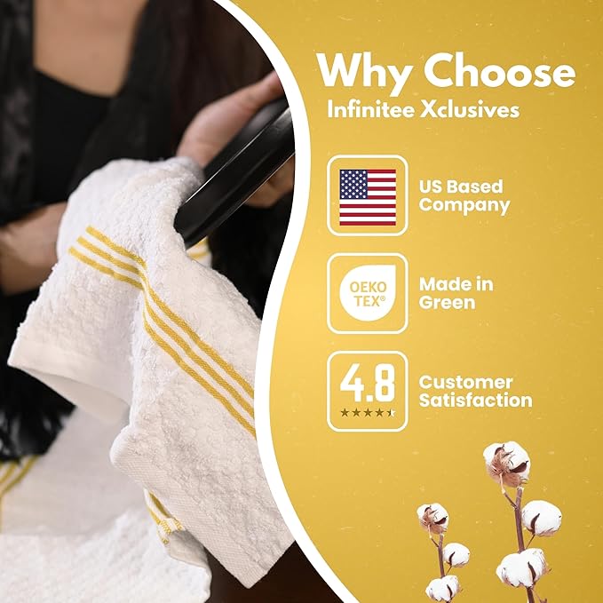 Infinitee Xclusives Premium Kitchen Towels ??Pack of 3, 100% Cotton |15 x 25| Inches Absorbent Dish Towels - Terry Kitchen Dishcloth Towels - Yellow Dish Cloth for Household Cleaning