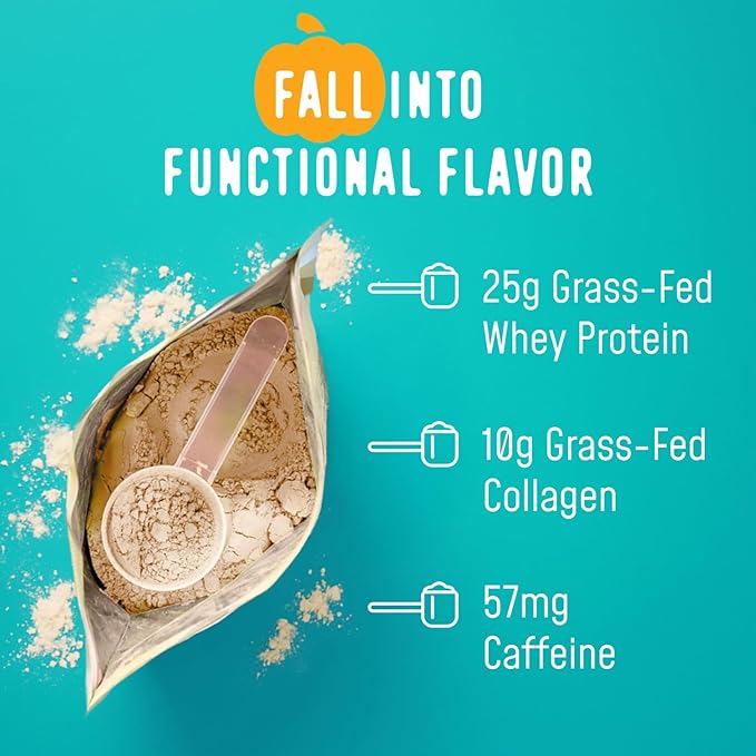 FlavCity Grass Fed Whey Protein Powder - Pumpkin Spice Latte - 25g Protein & 57mg of Caffeine - Made with Real Pumpkin & Organic Coconut Milk - Gluten Free & No Added Sugars (20 Servings)