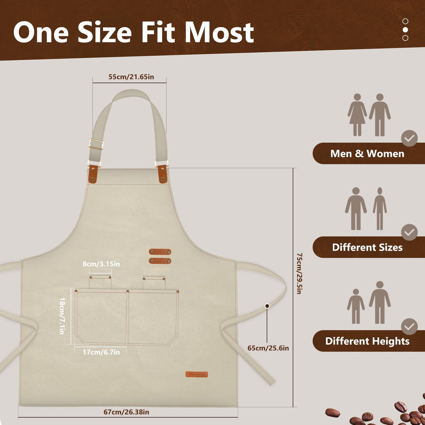 Chef Apron for Men Women with Pockets Adjustable Neck Strap, Heavy Duty Canvas Gardening Apron