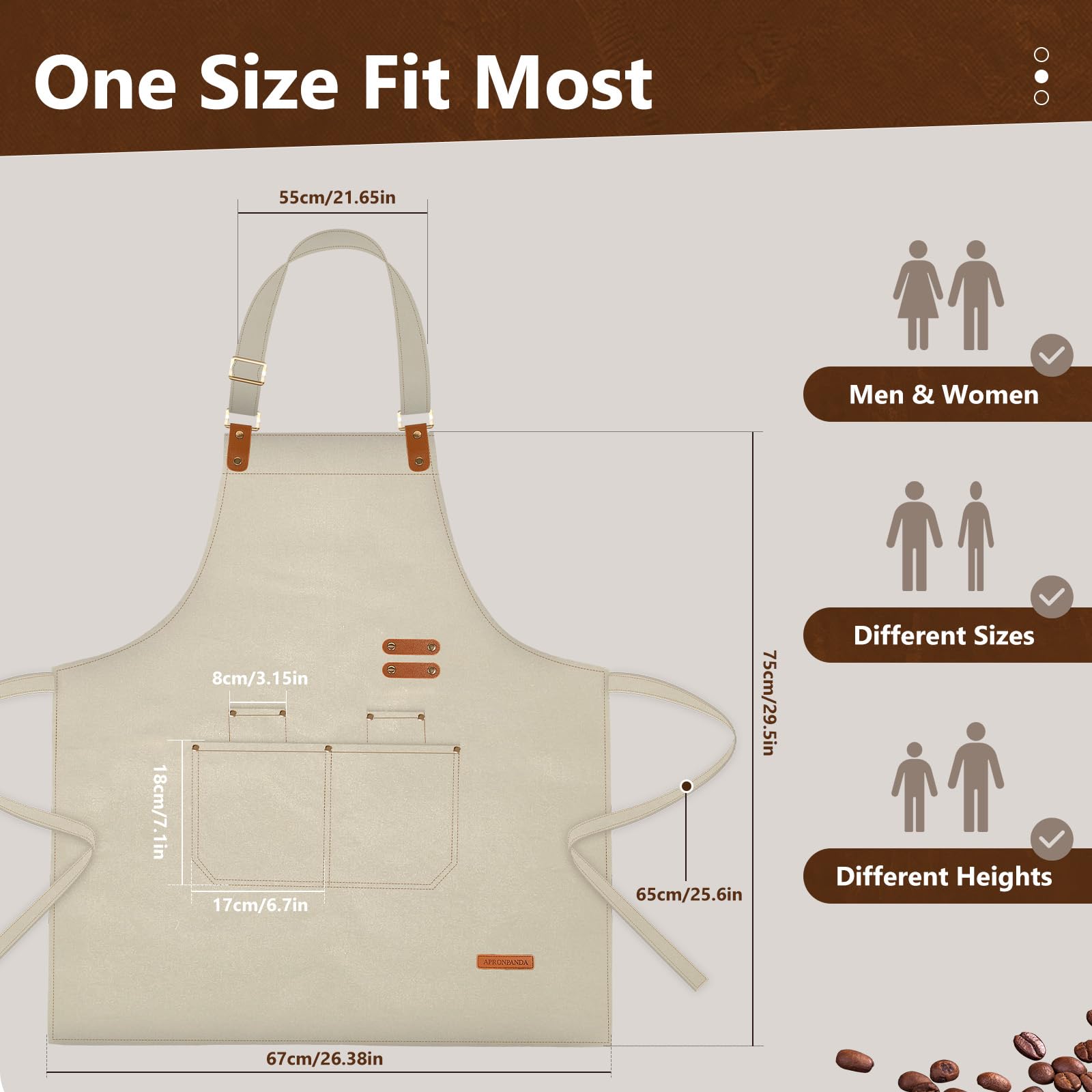 Chef Apron for Men Women with Pockets Adjustable Neck Strap, Heavy Duty Canvas Gardening Apron