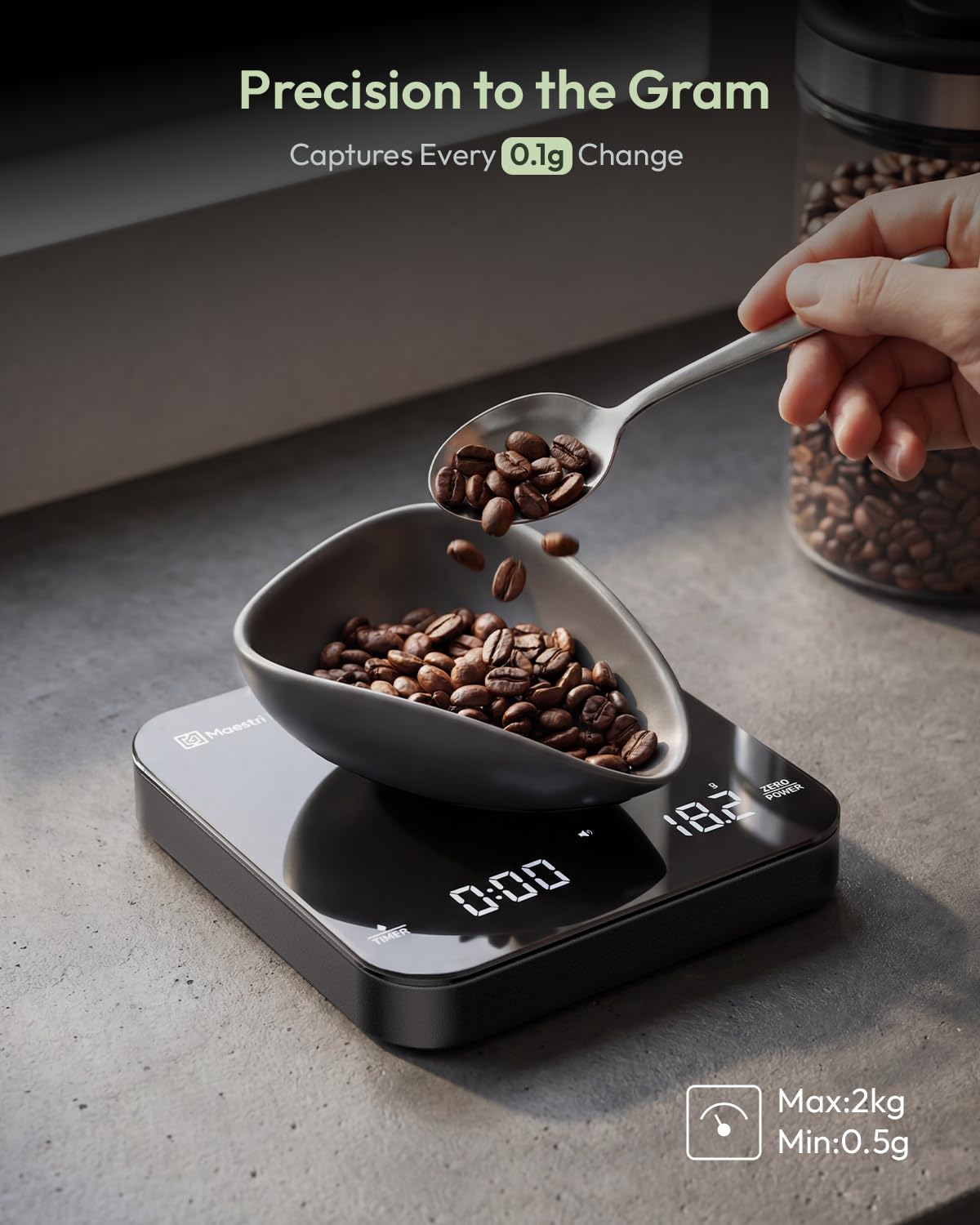 Maestri House S2 Espresso Coffee Scale with Timer 0.1g Precision Shot Scale