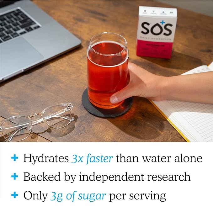 SOS Hydration Electrolyte Powder Packets, Watermelon Flavor, 8 Stick Packs ??Low-Calorie, Rapid Rehydration, Made in USA, Keto & Vegan Friendly