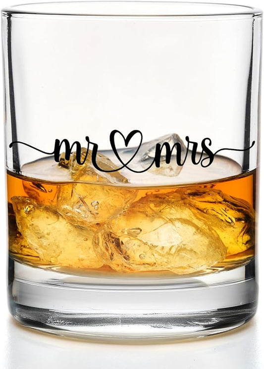 Mr and Mrs Whiskey Glasses 10 oz, Bridal Shower Wedding Engagement Bachelorette Gifts, Newlywed Gifts Old Fashioned Rocks Glasses for Couples Drinking Scotch Bourbon Cocktail Liquor Vodka