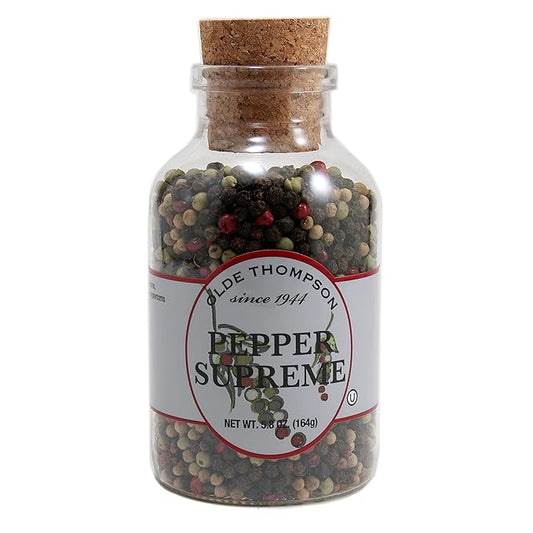Olde Thompson Pepper Supreme, Whole Pepper Blend with White, Black, Pink, and Green Peppercorns, Refill for Pepper Grinders, 5.8 Ounce